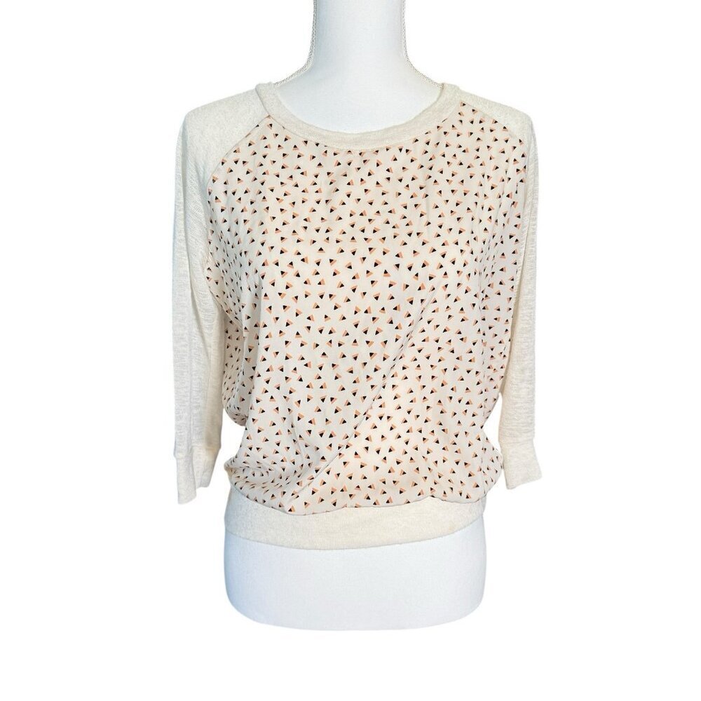 Olivia Moon Womens XS Cream Triangle Print Raglan Sweatshirt